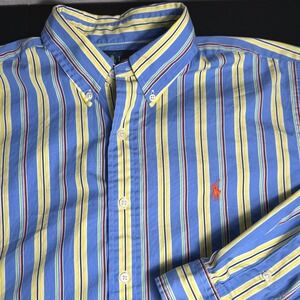 Ralph Lauren Mens Classic Fit Striped Button Down Shirt Blue Yellow Large